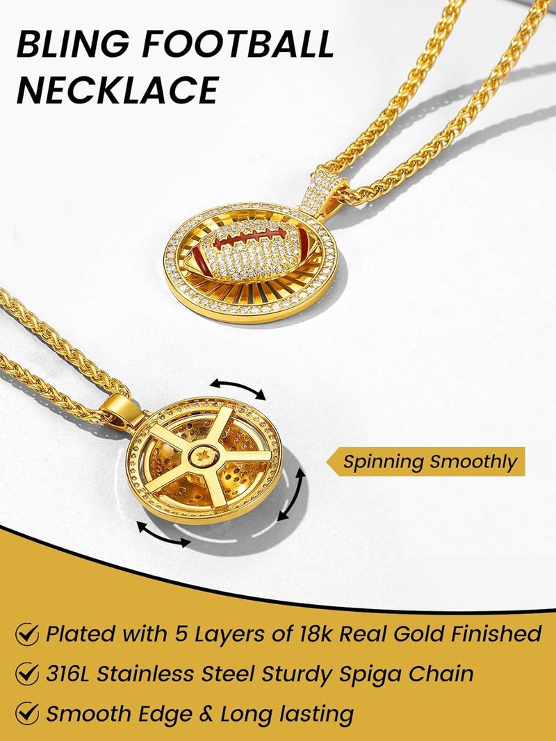 KeyStyle Bling Sports Necklace for Men Teen, Spinner Pendant for Athletes (Baseball Soccer Basketball Football Pendant) - Image 5